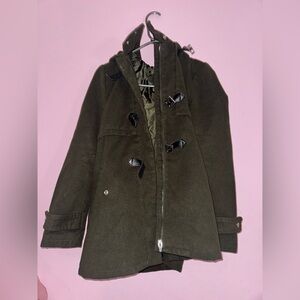 Forever 21 Olive Green Hooded Toggle Coat